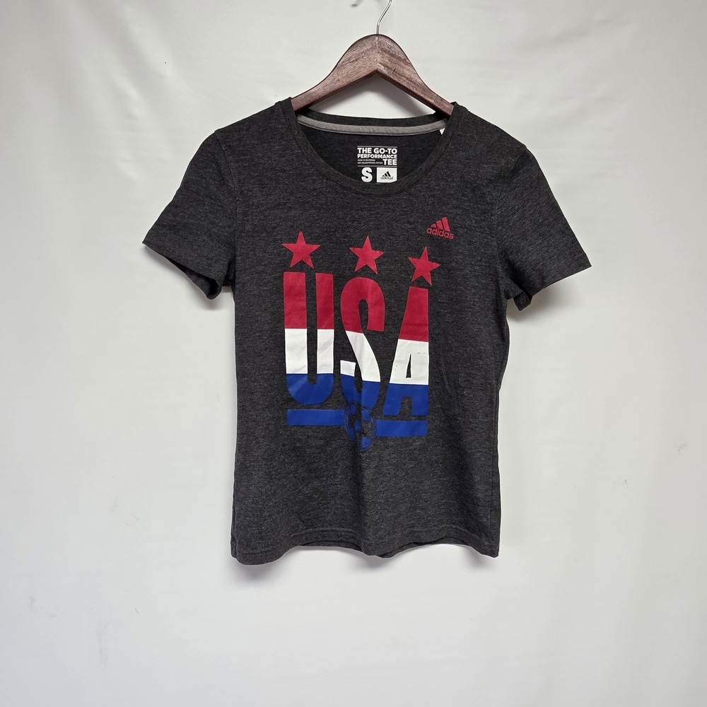Under Armour Women Top Small Gray Cotton Blend Soccer USA Print T-Shirt